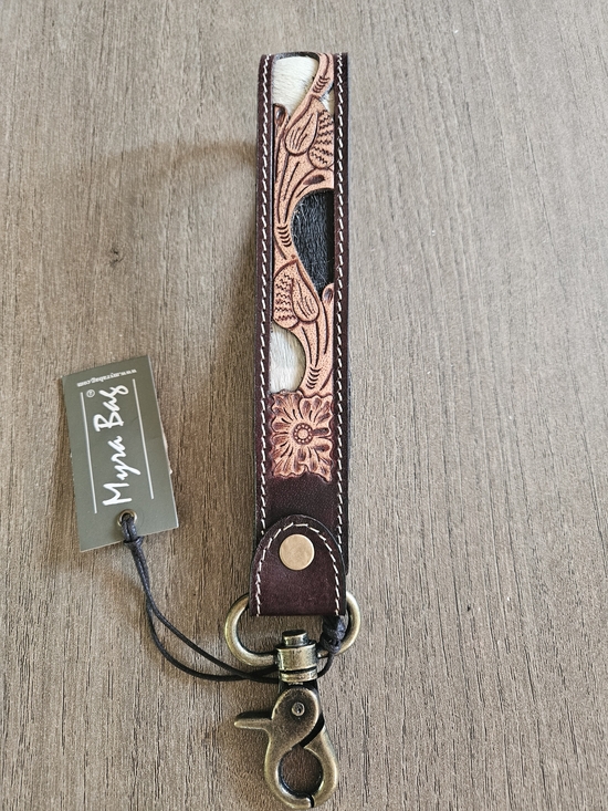 Myra Bag Accessories - Myra Bag Floral Tooled Leather Wrist Strap - Brown, Tan, White, Black